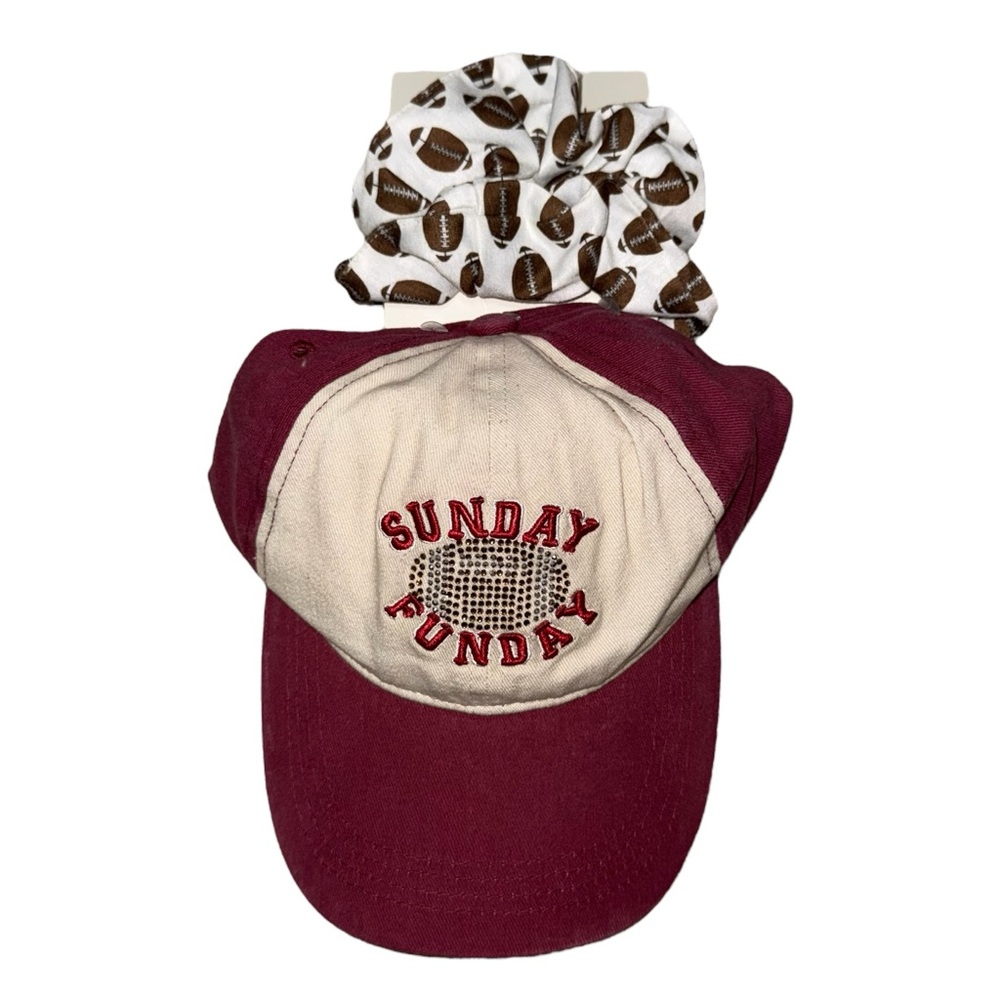Sincerely Jules Burgundy and Cream Cap with Scrunchies - Picture 3 of 6